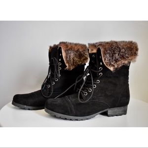 Forever21 Velvet Combat Boots with Fur